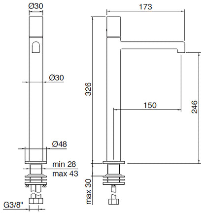 Rubinetterie Treemme 3M T30 IT 5B18 CC ZT ZZ Miscelatore Monocomando Lavabo 246 Ad Appoggio Monoforo Materiale Ottone Finitura Cromato Stile Moderno Altezza 326 Lunghezza 173 mm