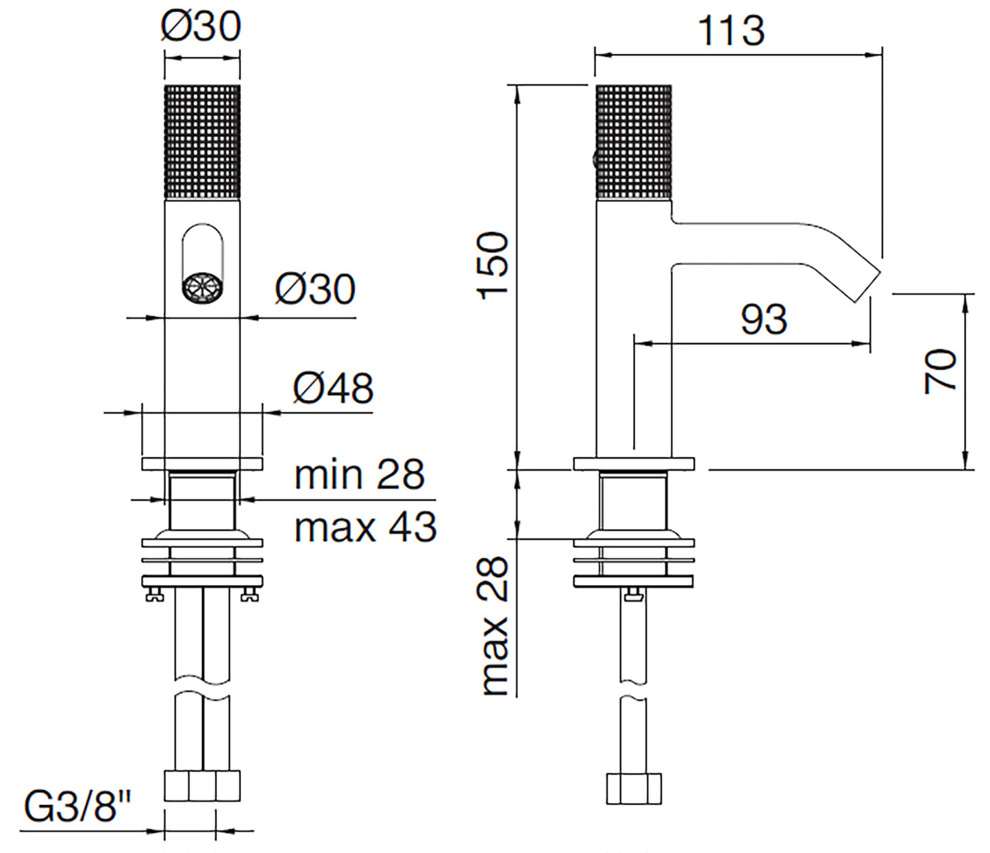 Rubinetterie Treemme 3M T30 IT 5B22 CC Z4 ZZ Miscelatore Bidet Appoggio Monocomando 1 Leva Monoforo Materiale Ottone Finitura Cromato Stile Moderno Senza Piletta Di Scarico Altezza 150 mm Lunghezza 113 mm