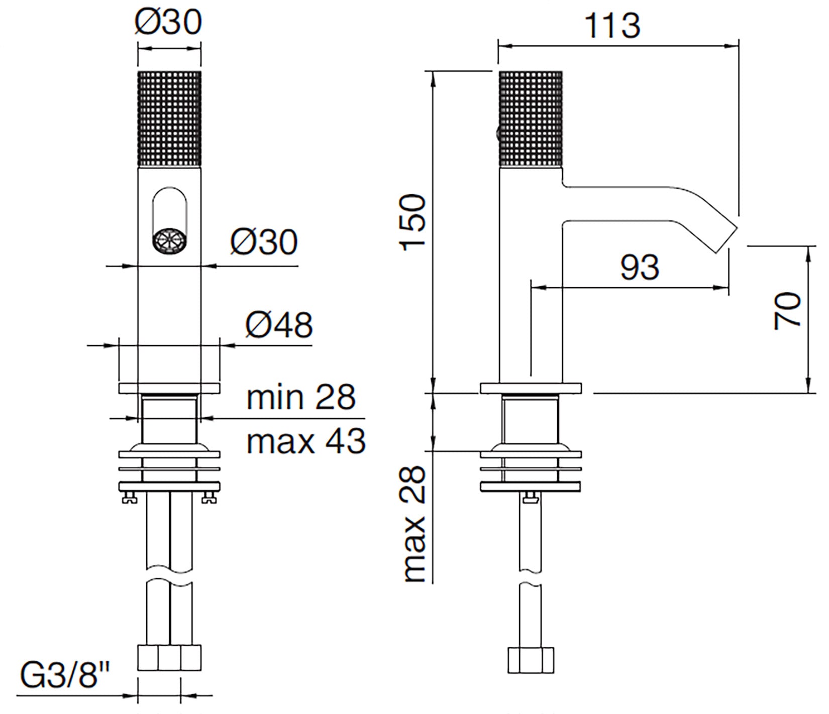 Rubinetterie Treemme 3M T30 IT 5B22 CC Z4 ZZ Miscelatore Bidet Appoggio Monocomando 1 Leva Monoforo Materiale Ottone Finitura Cromato Stile Moderno Senza Piletta Di Scarico Altezza 150 mm Lunghezza 113 mm