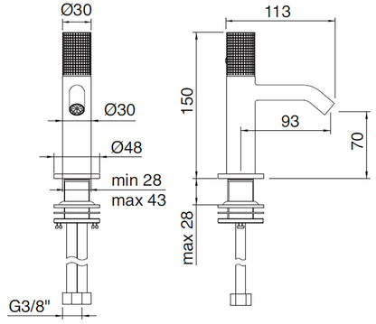 Rubinetterie Treemme 3M T30 IT 5B22 CC Z4 ZZ Miscelatore Bidet Appoggio Monocomando 1 Leva Monoforo Materiale Ottone Finitura Cromato Stile Moderno Senza Piletta Di Scarico Altezza 150 mm Lunghezza 113 mm