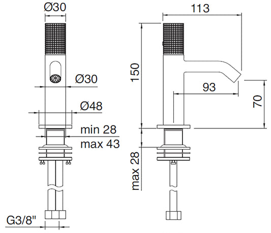 Rubinetterie Treemme 3M T30 IT 5B22 CC Z4 ZZ Miscelatore Bidet Appoggio Monocomando 1 Leva Monoforo Materiale Ottone Finitura Cromato Stile Moderno Senza Piletta Di Scarico Altezza 150 mm Lunghezza 113 mm
