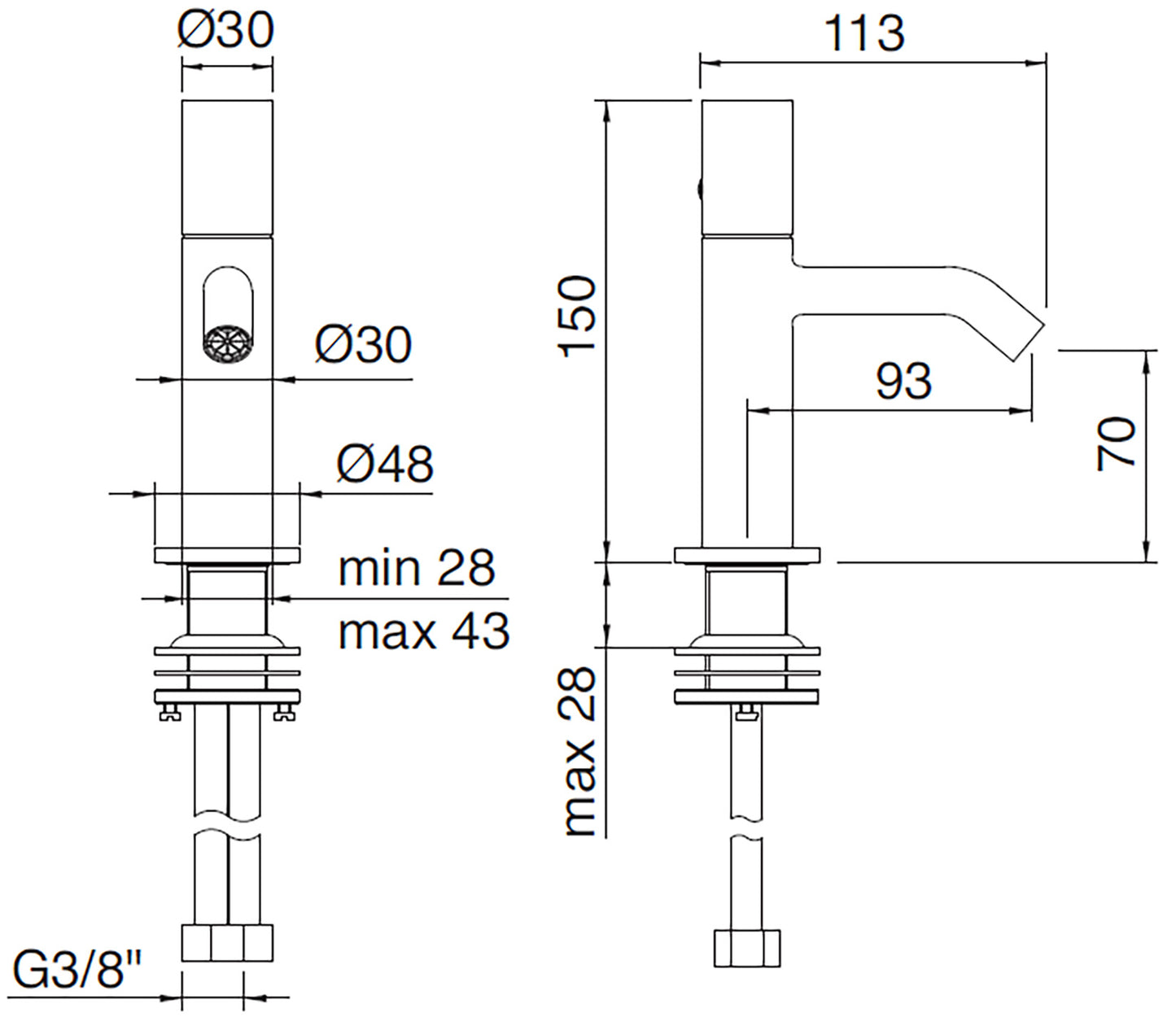Rubinetterie Treemme 3M T30 IT 5B22 CC ZT ZZ Miscelatore Bidet Appoggio Monocomando 1 Leva Monoforo Materiale Ottone Finitura Cromato Stile Moderno Senza Piletta Di Scarico Altezza 150 mm Lunghezza 113 mm