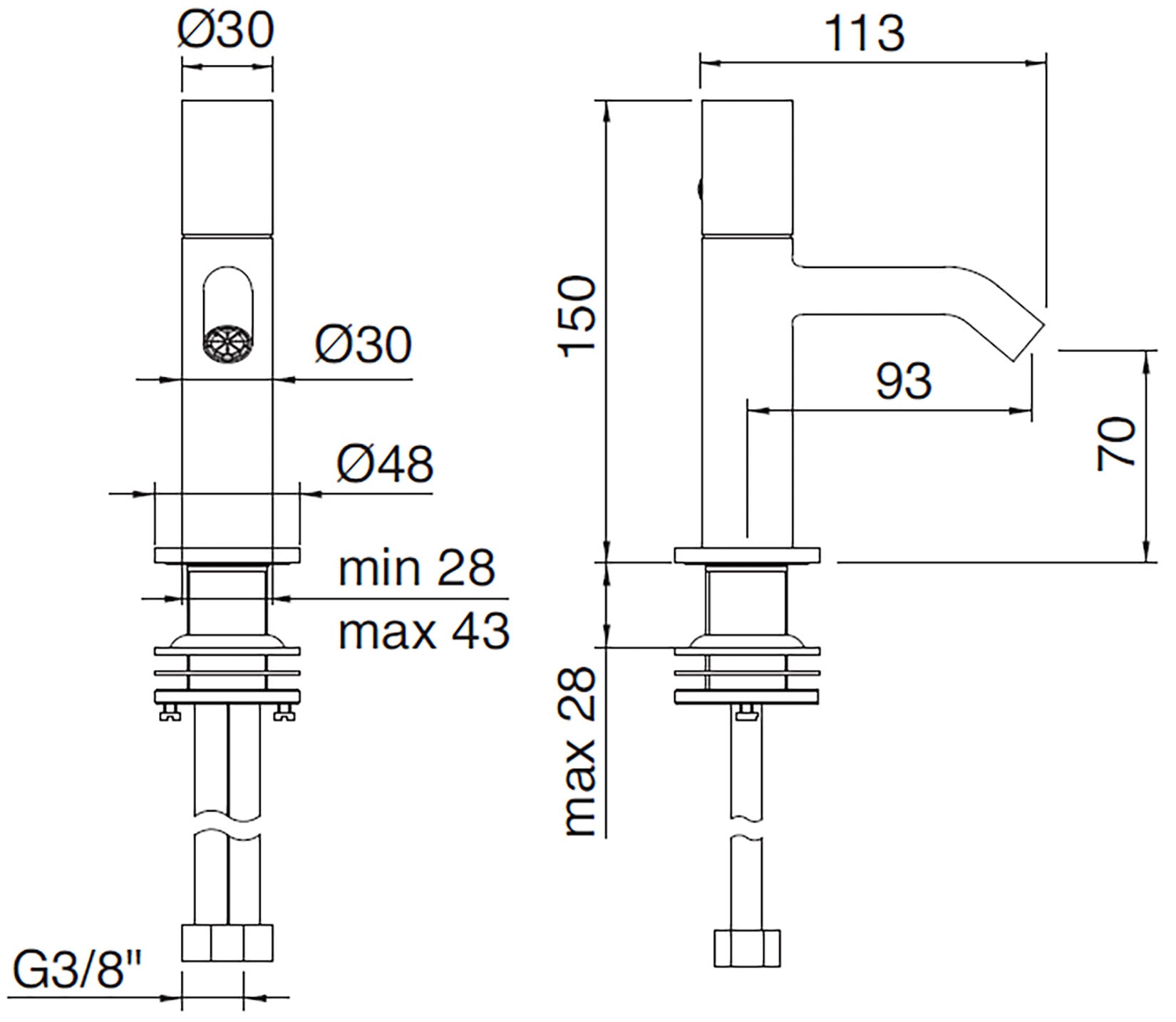 Rubinetterie Treemme 3M T30 IT 5B22 CC ZT ZZ Miscelatore Bidet Appoggio Monocomando 1 Leva Monoforo Materiale Ottone Finitura Cromato Stile Moderno Senza Piletta Di Scarico Altezza 150 mm Lunghezza 113 mm
