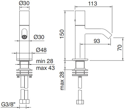 Rubinetterie Treemme 3M T30 IT 5B22 CC ZT ZZ Miscelatore Bidet Appoggio Monocomando 1 Leva Monoforo Materiale Ottone Finitura Cromato Stile Moderno Senza Piletta Di Scarico Altezza 150 mm Lunghezza 113 mm