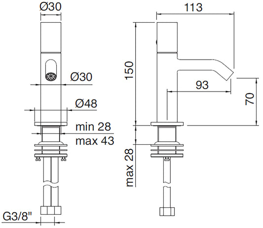 Rubinetterie Treemme 3M T30 IT 5B22 CC ZT ZZ Miscelatore Bidet Appoggio Monocomando 1 Leva Monoforo Materiale Ottone Finitura Cromato Stile Moderno Senza Piletta Di Scarico Altezza 150 mm Lunghezza 113 mm