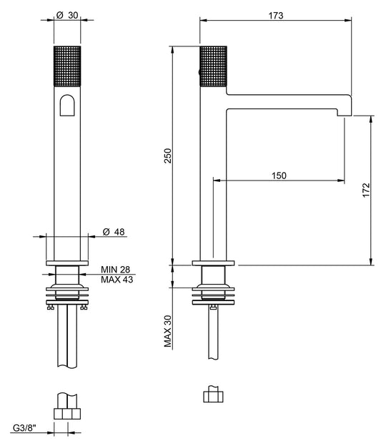 Rubinetterie Treemme 3M T30 IT 5B27 CC Z4 ZZ Miscelatore Monocomando Lavabo 172 Ad Appoggio Monoforo Materiale Ottone Finitura Cromato Stile Moderno Altezza 250 Lunghezza 173 mm