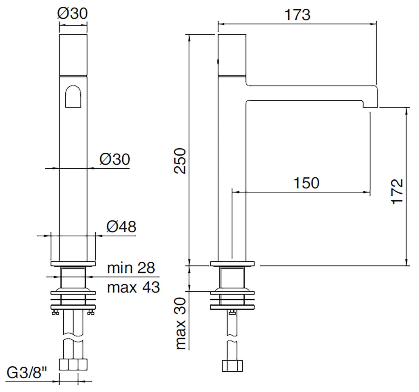 Rubinetterie Treemme 3M T30 IT 5B27 CC ZT ZZ Miscelatore Monocomando Lavabo 172 Ad Appoggio Monoforo Materiale Ottone Finitura Cromato Stile Moderno Altezza 250 Lunghezza 173 mm