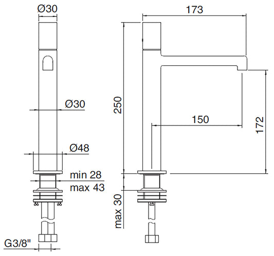 Rubinetterie Treemme 3M T30 IT 5B27 CC ZT ZZ Miscelatore Monocomando Lavabo 172 Ad Appoggio Monoforo Materiale Ottone Finitura Cromato Stile Moderno Altezza 250 Lunghezza 173 mm