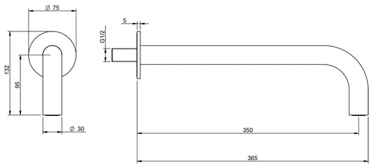 Rubinetterie Treemme 3M T30 RWIT 5B47 CC 02 Soffione Doccia A Parete A Canna A Braccio Lunghezza 365 mm Altezza 95 mm Getto a Pioggia Stile Moderno Materiale Ottone Finitura Cromato
