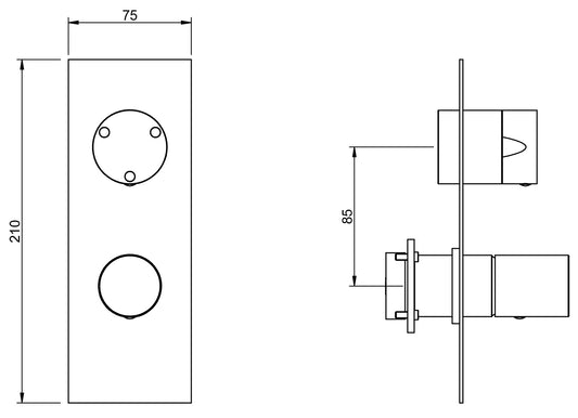 Rubinetterie Treemme 3M T30 RWIT 5BA3 CC 02 + RWIT 22A2 ZZ 01 Miscelatore Monocomando Doccia Deviatore Incasso Parete Meccanico 2 Fori 1 Manopola Forma Tonda 3 Vie Materiale Ottone Finitura Cromata Con Piastra Stile Moderno Parte Interna Esterna Incluse