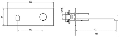 Rubinetterie Treemme 3M T30 RWIT 5BA5 CC 01 + RWIT 51A5 ZZ 01 Miscelatore Monocomando Lavabo Incasso 177 a Parete 2 Fori Materiale Ottone Finitura Cromato Stile Moderno Lunghezza 185 mm Con Piastra Parte Interna Esterna Incluse