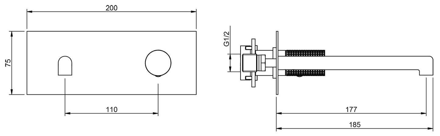 Rubinetterie Treemme 3M T30 RWIT 5BA5 CC Z4 + RWIT 51A5 ZZ 01 Miscelatore Monocomando Lavabo Incasso 177 a Parete 2 Fori Materiale Ottone Finitura Cromato Stile Moderno Lunghezza 185 mm Con Piastra Parte Interna Esterna Incluse