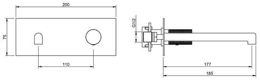 Rubinetterie Treemme 3M T30 RWIT 5BA5 CC Z4 + RWIT 51A5 ZZ 01 Miscelatore Monocomando Lavabo Incasso 177 a Parete 2 Fori Materiale Ottone Finitura Cromato Stile Moderno Lunghezza 185 mm Con Piastra Parte Interna Esterna Incluse
