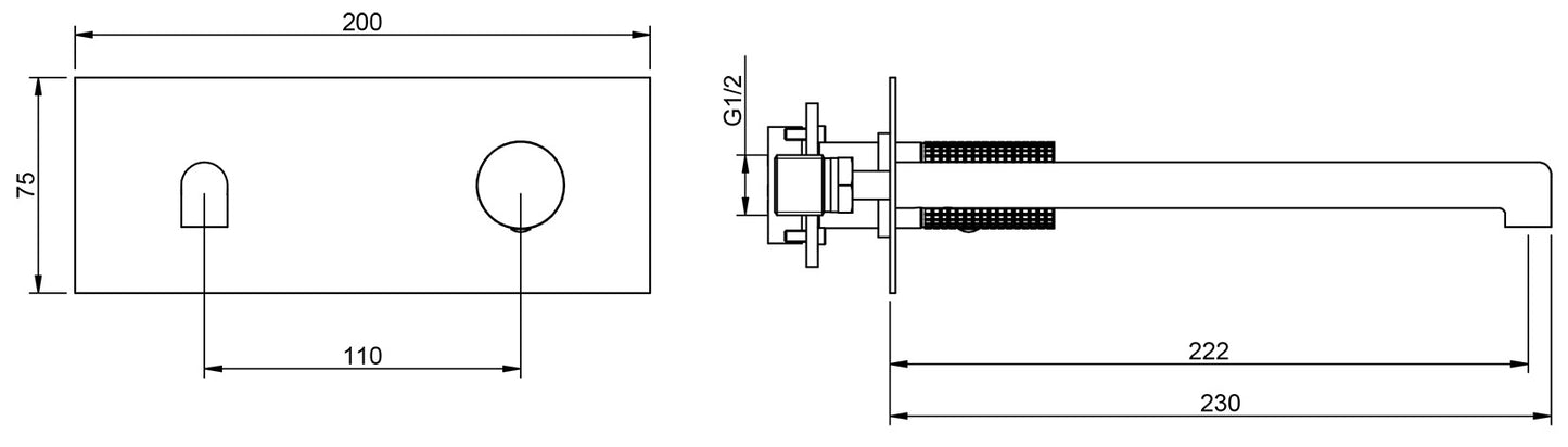 Rubinetterie Treemme 3M T30 RWIT 5BA6 CC Z4 + RWIT 51A5 ZZ 01 Miscelatore Monocomando Lavabo Incasso 222 a Parete 2 Fori Materiale Ottone Finitura Cromato Stile Moderno Lunghezza 230 mm Con Piastra Parte Interna Esterna Incluse