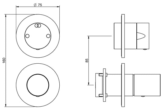 Rubinetterie Treemme 3M T30 RWIT 5BC2 CC 02 + RWIT 22A2 ZZ 01 Miscelatore Monocomando Doccia Deviatore Incasso Parete Meccanico 2 Fori 1 Manopola Forma Tonda 2 Uscite Ottone Cromato Senza Piastra Verticale Stile Moderno Parte Interna Esterna Incluse