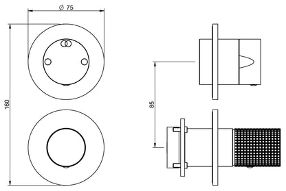 Rubinetterie Treemme 3M T30 RWIT 5BC2 CC Z4 + RWIT 22A2 ZZ 01 Miscelatore Monocomando Doccia Deviatore Incasso Parete Meccanico 2 Fori 1 Manopola Forma Tonda 2 Uscite Ottone Cromato Senza Piastra Verticale Stile Moderno Parte Interna Esterna Incluse
