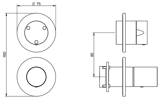 Rubinetterie Treemme 3M T30 RWIT 5BC3 CC 02 + RWIT 22A2 ZZ 01 Miscelatore Monocomando Doccia Deviatore Incasso Parete Meccanico 2 Fori 1 Manopola Forma Tonda 3 Uscite Ottone Cromato Senza Piastra Verticale Stile Moderno Parte Interna Esterna Incluse