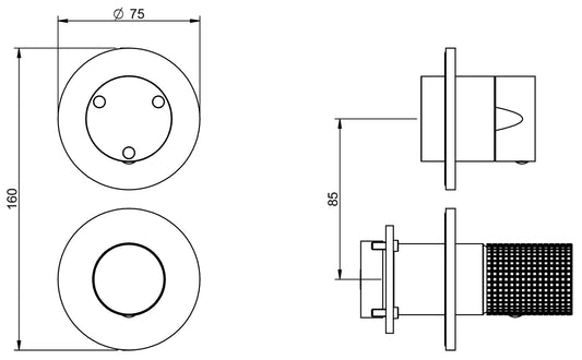 Rubinetterie Treemme 3M T30 RWIT 5BC3 CC Z4 + RWIT 22A2 ZZ 01 Miscelatore Monocomando Doccia Deviatore Incasso Parete Meccanico 2 Fori 1 Manopola Forma Tonda 3 Uscite Ottone Cromato Senza Piastra Verticale Stile Moderno Parte Interna Esterna Incluse