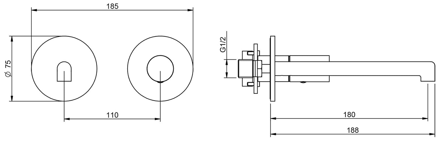 Rubinetterie Treemme 3M T30 RWIT 5BC5 CC 02 + RWIT 51A5 ZZ 01 Miscelatore Monocomando Lavabo Incasso 180 a Parete 2 Fori Materiale Ottone Finitura Cromato Stile Moderno Lunghezza 188 mm Senza Piastra Parte Interna Esterna Incluse