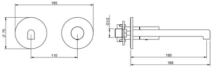 Rubinetterie Treemme 3M T30 RWIT 5BC5 CC 02 + RWIT 51A5 ZZ 01 Miscelatore Monocomando Lavabo Incasso 180 a Parete 2 Fori Materiale Ottone Finitura Cromato Stile Moderno Lunghezza 188 mm Senza Piastra Parte Interna Esterna Incluse