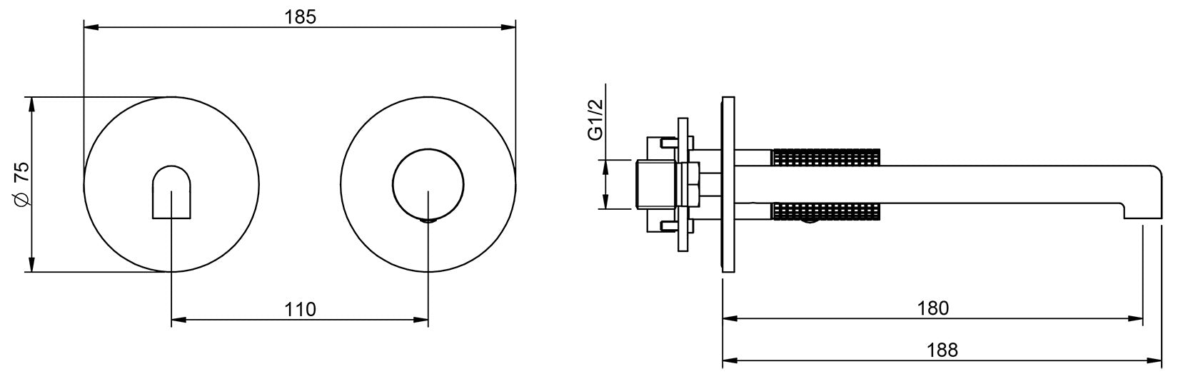 Rubinetterie Treemme 3M T30 RWIT 5BC5 CC Z4 + RWIT 51A5 ZZ 01 Miscelatore Monocomando Lavabo Incasso 180 a Parete 2 Fori Materiale Ottone Finitura Cromato Stile Moderno Lunghezza 188 mm Senza Piastra Parte Interna Esterna Incluse