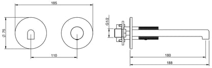Rubinetterie Treemme 3M T30 RWIT 5BC5 CC Z4 + RWIT 51A5 ZZ 01 Miscelatore Monocomando Lavabo Incasso 180 a Parete 2 Fori Materiale Ottone Finitura Cromato Stile Moderno Lunghezza 188 mm Senza Piastra Parte Interna Esterna Incluse