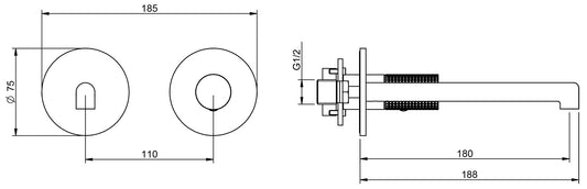 Rubinetterie Treemme 3M T30 RWIT 5BC5 CC Z4 + RWIT 51A5 ZZ 01 Miscelatore Monocomando Lavabo Incasso 180 a Parete 2 Fori Materiale Ottone Finitura Cromato Stile Moderno Lunghezza 188 mm Senza Piastra Parte Interna Esterna Incluse