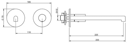 Rubinetterie Treemme 3M T30 RWIT 5BC6 CC 02 + RWIT 51A5 ZZ 01 Miscelatore Monocomando Lavabo Incasso 225 a Parete 2 Fori Materiale Ottone Finitura Cromato Stile Moderno Lunghezza 233 mm Senza Piastra Parte Interna Esterna Incluse