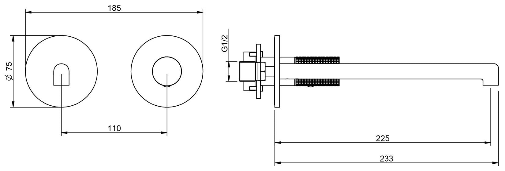 Rubinetterie Treemme 3M T30 RWIT 5BC6 CC Z4 + RWIT 51A5 ZZ 01 Miscelatore Monocomando Lavabo Incasso 225 a Parete 2 Fori Materiale Ottone Finitura Cromato Stile Moderno Lunghezza 233 mm Senza Piastra Parte Interna Esterna Incluse