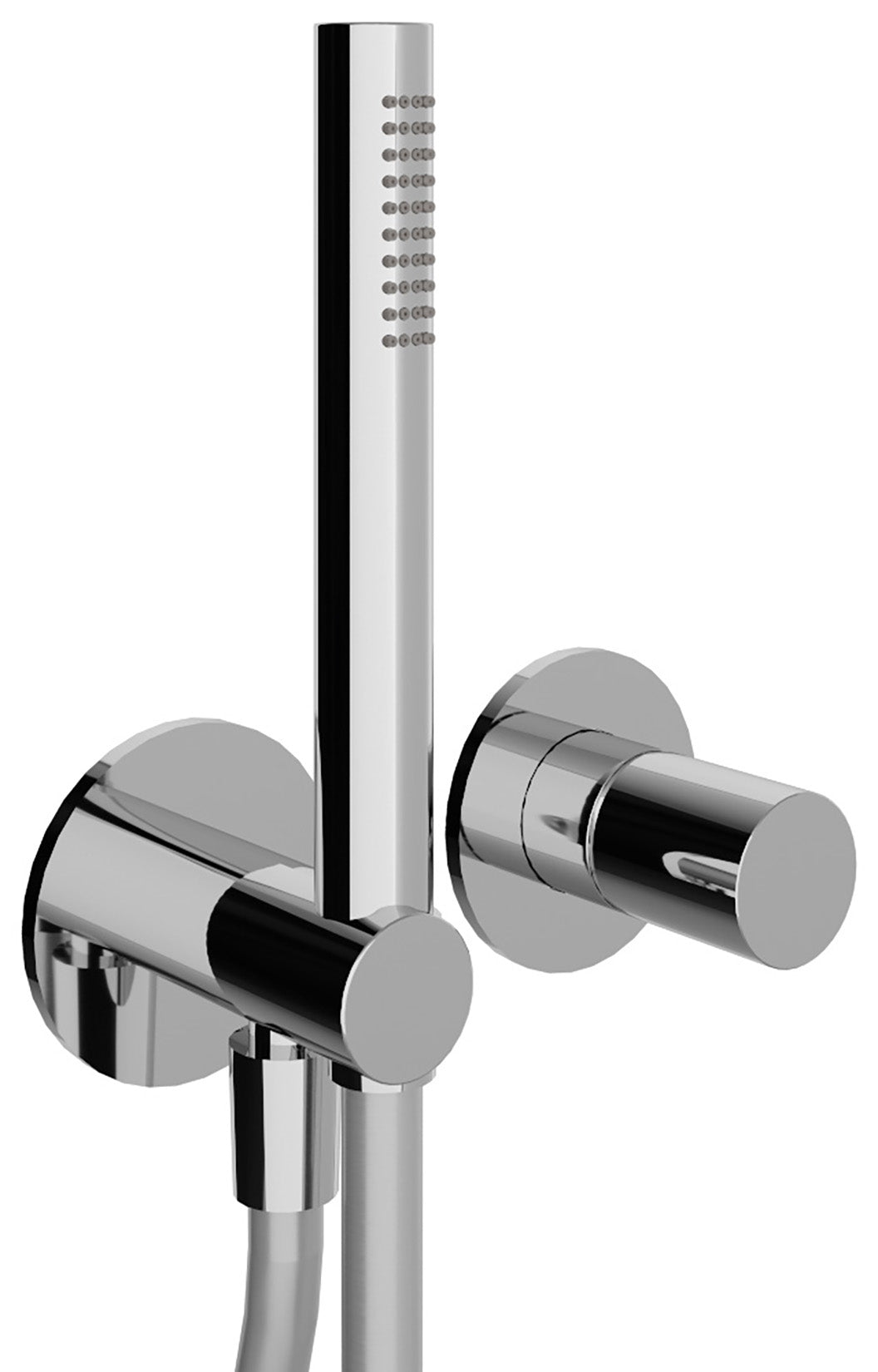 Rubinetterie Treemme 3M T30 RWIT 5BD4 CC 01 + RWIT 51A5 ZZ 01 Miscelatore Doccia Incasso Meccanico Parete Doccetta Flessibile Forma Tonda 2 Fori Monocomando 1 Manopola Una Via Materiale Ottone Finitura Cromata Stile Moderno Parte Interna Esterna Incluse