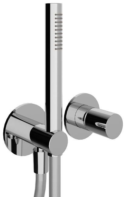 Rubinetterie Treemme 3M T30 RWIT 5BD4 CC 01 + RWIT 51A5 ZZ 01 Miscelatore Doccia Incasso Meccanico Parete Doccetta Flessibile Forma Tonda 2 Fori Monocomando 1 Manopola Una Via Materiale Ottone Finitura Cromata Stile Moderno Parte Interna Esterna Incluse