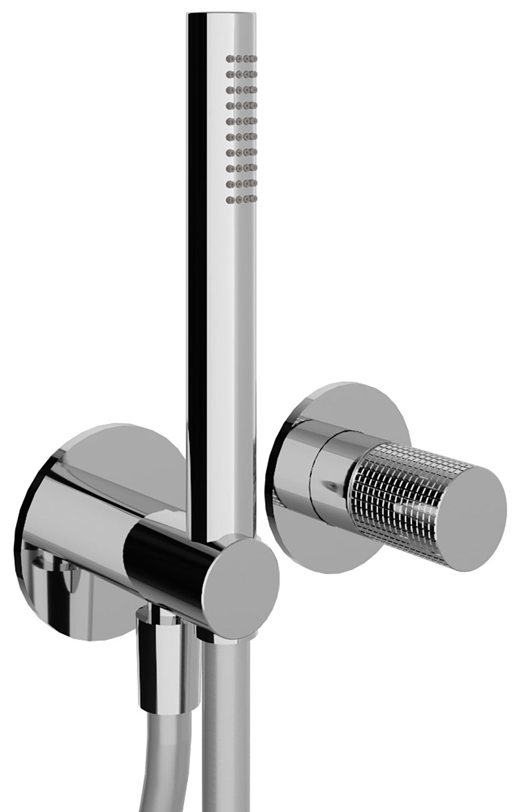 Rubinetterie Treemme 3M T30 RWIT 5BD4 CC Z4 + RWIT 51A5 ZZ 01 Miscelatore Doccia Incasso Meccanico Parete Doccetta Flessibile Forma Tonda 2 Fori Monocomando 1 Manopola Una Via Materiale Ottone Finitura Cromata Stile Moderno Parte Interna Esterna Incluse