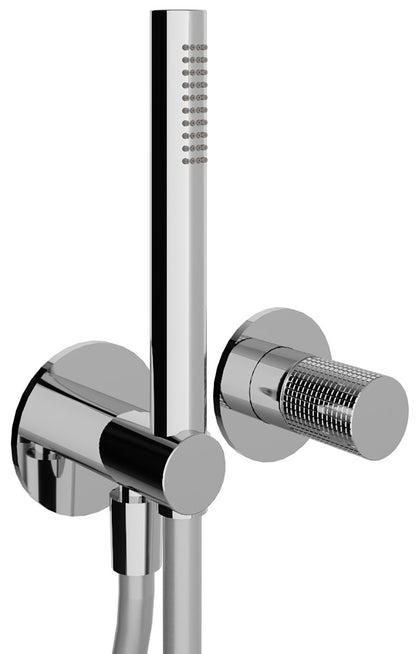 Rubinetterie Treemme 3M T30 RWIT 5BD4 CC Z4 + RWIT 51A5 ZZ 01 Miscelatore Doccia Incasso Meccanico Parete Doccetta Flessibile Forma Tonda 2 Fori Monocomando 1 Manopola Una Via Materiale Ottone Finitura Cromata Stile Moderno Parte Interna Esterna Incluse