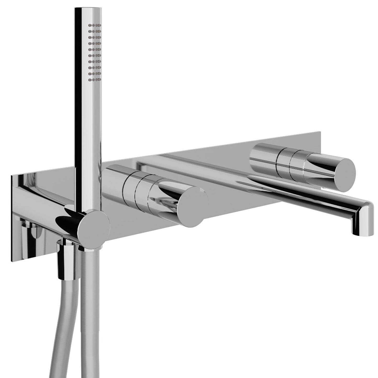 Rubinetterie Treemme 3M T30 RWIT 5BD7 CC 01 + RWIT 51D7 ZZ 12 Miscelatore Vasca / Doccia Meccanico Incasso Muro Parte Interna Esterna Inclusa 4 Fori Con Piastra Ottone Cromata Monocomando 2 Leve Manopole Stile Moderno Doccetta Metallo Flessibile PVC
