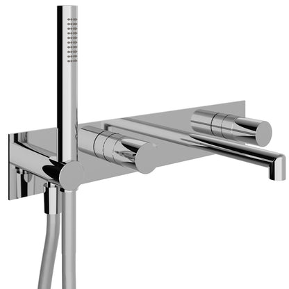 Rubinetterie Treemme 3M T30 RWIT 5BD7 CC 01 + RWIT 51D7 ZZ 12 Miscelatore Vasca / Doccia Meccanico Incasso Muro Parte Interna Esterna Inclusa 4 Fori Con Piastra Ottone Cromata Monocomando 2 Leve Manopole Stile Moderno Doccetta Metallo Flessibile PVC