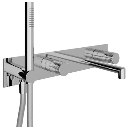 Rubinetterie Treemme 3M T30 RWIT 5BD7 CC Z4 + RWIT 51D7 ZZ 12 Miscelatore Vasca / Doccia Meccanico Incasso Muro Parte Interna Esterna Inclusa 4 Fori Con Piastra Ottone Cromata Monocomando 2 Leve Manopole Stile Moderno Doccetta Metallo Flessibile PVC