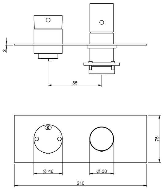 Rubinetterie Treemme 3M T30 RWIT 5BE2 CC 02 + RWIT 22A2 ZZ 01 Miscelatore Monocomando Doccia Deviatore Incasso Parete Meccanico 2 Fori 1 Manopola Forma Tonda Due Vie Ottone Cromata Con Piastra Orizzontale Stile Moderno Parte Interna Esterna Incluse