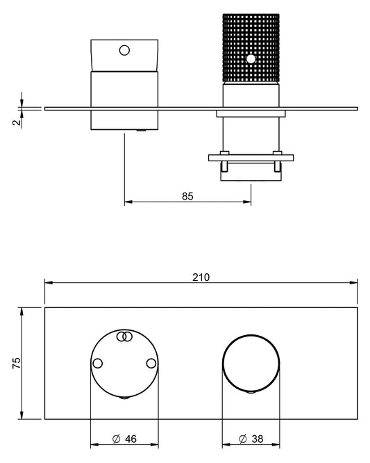 Rubinetterie Treemme 3M T30 RWIT 5BE2 CC Z4 + RWIT 22A2 ZZ 01 Miscelatore Monocomando Doccia Deviatore Incasso Parete Meccanico 2 Fori 1 Manopola Forma Tonda Due Vie Ottone Cromata Con Piastra Orizzontale Stile Moderno Parte Interna Esterna Incluse