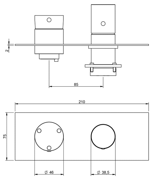 Rubinetterie Treemme 3M T30 RWIT 5BE3 CC 02 + RWIT 22A2 ZZ 01 Miscelatore Monocomando Doccia Deviatore Incasso Parete Meccanico 2 Fori 1 Manopola Forma Tonda 3 Vie Ottone Cromata Con Piastra Orizzontale Stile Moderno Parte Interna Esterna Incluse