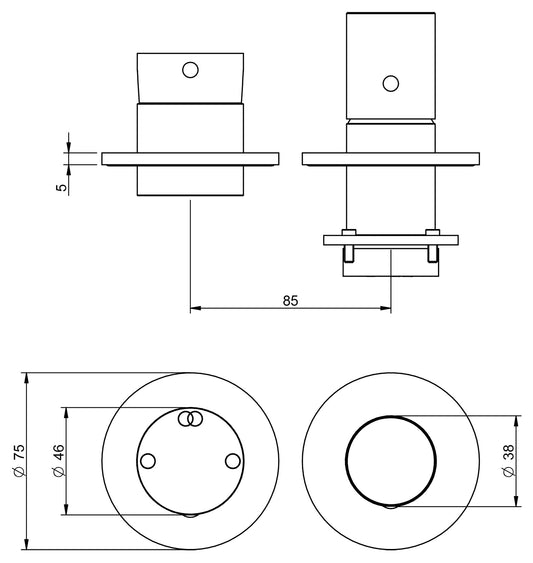 Rubinetterie Treemme 3M T30 RWIT 5BF2 CC 02 + RWIT 22A2 ZZ 01 Miscelatore Monocomando Doccia Deviatore Incasso Parete Meccanico 2 Fori 1 Manopola Forma Tonda 2 Uscite Ottone Cromato Senza Piastra Orizzontale Stile Moderno Parte Interna Esterna Incluse