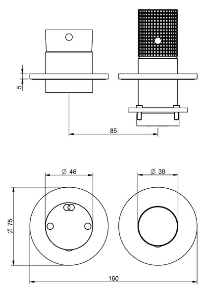 Rubinetterie Treemme 3M T30 RWIT 5BF2 CC Z4 + RWIT 22A2 ZZ 01 Miscelatore Monocomando Doccia Deviatore Incasso Parete Meccanico 2 Fori 1 Manopola Forma Tonda 2 Uscite Ottone Cromato Senza Piastra Orizzontale Stile Moderno Parte Interna Esterna Incluse
