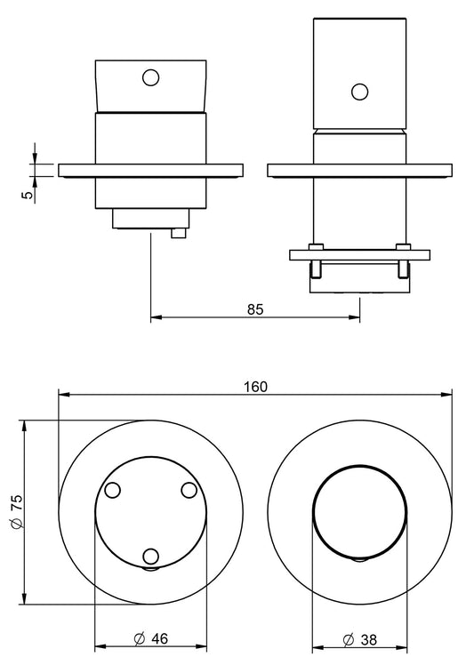 Rubinetterie Treemme 3M T30 RWIT 5BF3 CC 02 + RWIT 22A2 ZZ 01 Miscelatore Monocomando Doccia Deviatore Incasso Parete Meccanico 2 Fori 1 Manopola Forma Tonda 3 Uscite Ottone Cromato Senza Piastra Orizzontale Stile Moderno Parte Interna Esterna Incluse