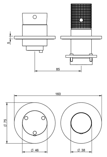 Rubinetterie Treemme 3M T30 RWIT 5BF3 CC Z4 + RWIT 22A2 ZZ 01 Miscelatore Monocomando Doccia Deviatore Incasso Parete Meccanico 2 Fori 1 Manopola Forma Tonda 3 Uscite Ottone Cromato Senza Piastra Orizzontale Stile Moderno Parte Interna Esterna Incluse