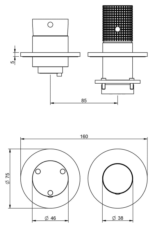 Rubinetterie Treemme 3M T30 RWIT 5BF3 CC Z4 + RWIT 22A2 ZZ 01 Miscelatore Monocomando Doccia Deviatore Incasso Parete Meccanico 2 Fori 1 Manopola Forma Tonda 3 Uscite Ottone Cromato Senza Piastra Orizzontale Stile Moderno Parte Interna Esterna Incluse