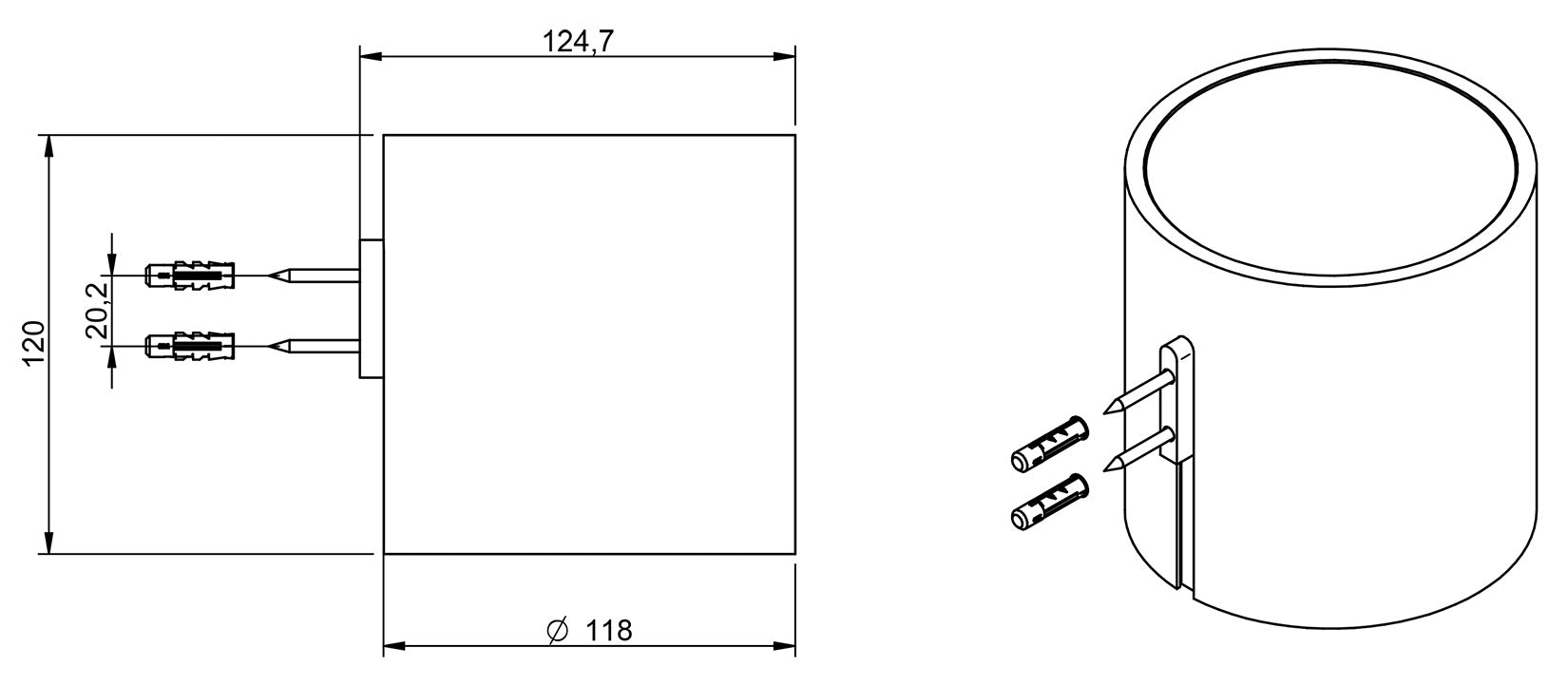 Rubinetterie Treemme 3M TAG# Quadra IT 1Z04 BB ZZ 12 Cestino Doccia Alto Per Bagno Installazione A Parete Altezza 120 mm Diametro Ø118 mm Materiale Pom C Finitura Bianco Opaco