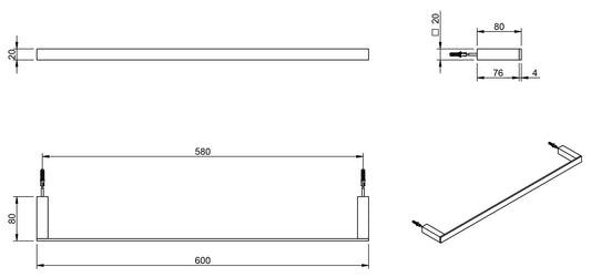 Rubinetterie Treemme 3M TAG# Quadra IT 1Z05 CC ZZ ZZ Portasalviette Per Bagno Installazione A Parete Forma Squadrata Lunghezza 600 mm Profondità 80 mm Materiale Ottone Finitura Cromata