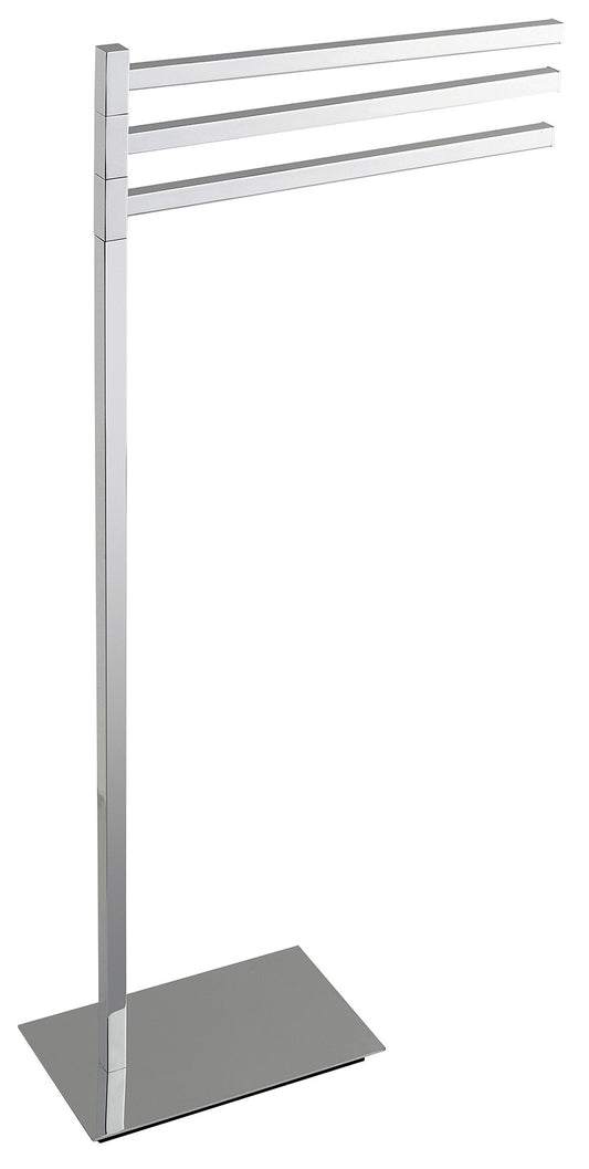 Rubinetterie Treemme 3M TAG# Quadra IT 1Z17 CC ZZ ZZ Piantana Semplice a Terra Per Bagno Portasalviette Portasciugamani Girevole 360° Forma Squadrata Installazione a Pavimento Lunghezza 340 mm Altezza 780 mm Materiale Ottone Finitura Cromata