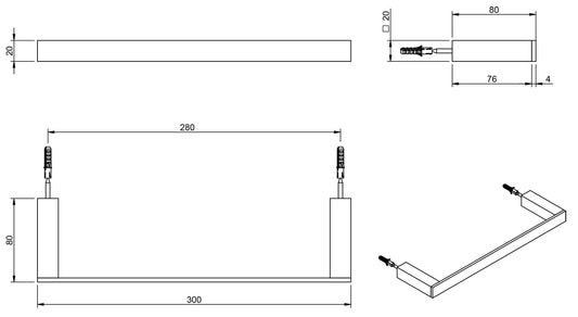 Rubinetterie Treemme 3M TAG# Quadra IT 1Z24 CC ZZ ZZ Portasalviette Per Bagno Installazione A Parete Forma Squadrata Lunghezza 300 mm Profondità 80 mm Materiale Ottone Finitura Cromata