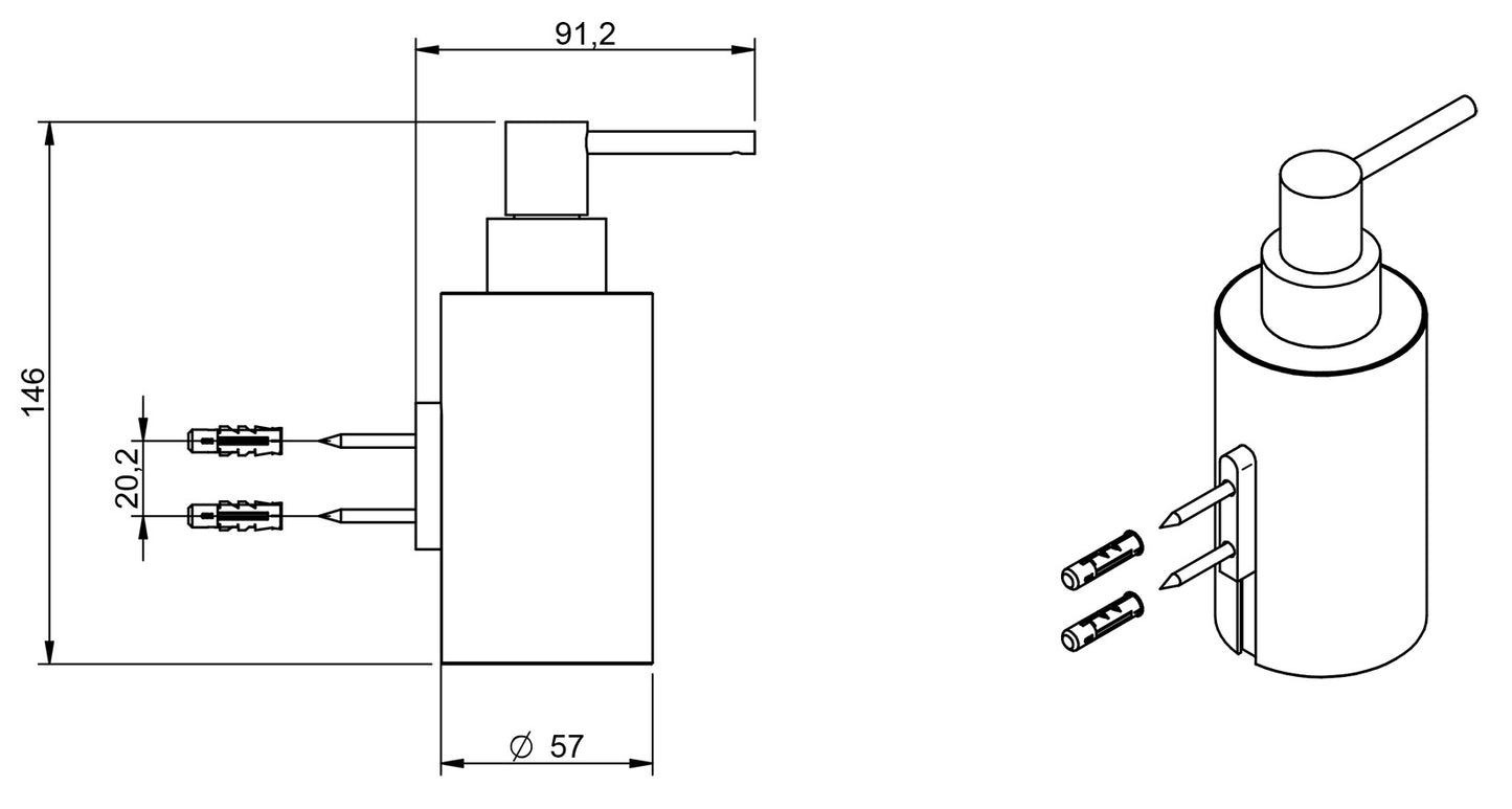 Rubinetterie Treemme 3M TAG# Quadra IT 1Z41 CC ZZ ZZ Dosatore Dispenser Sapone Liquido Da Muro Pompetta Ottone Cromato Bicchiere Pom C Bianco Opaco
