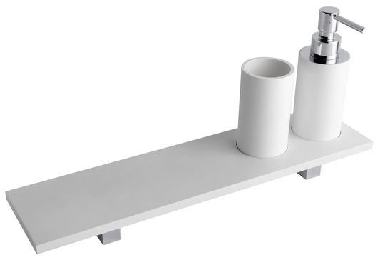 Rubinetterie Treemme 3M TAG# Quadra IT 1Z73 CC ZZ ZZ Portadosatore Portadispenser Sapone Portabicchiere Portaoggetti Per Bagno Installazione A Parete Larghezza 400 mm Profondità 100 mm Ottone Cromato Con Bicchiere Dosatore e Piano In Pom C Bianco